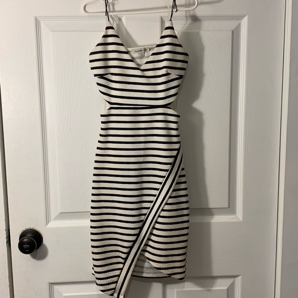 Black and White Striped faux wrap dress - Picture 1 of 1